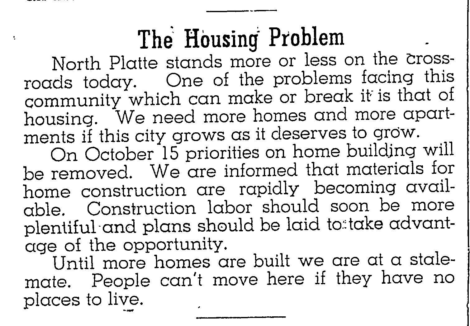 75 years ago, North Platte saw a spike in housing demand from WWII veterans and their families
